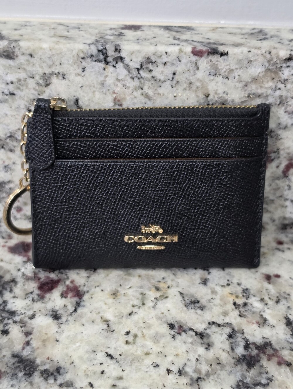 Coach Black Crossgrain Leather Mini Skinny ID Case Coin Pouch Keychain
